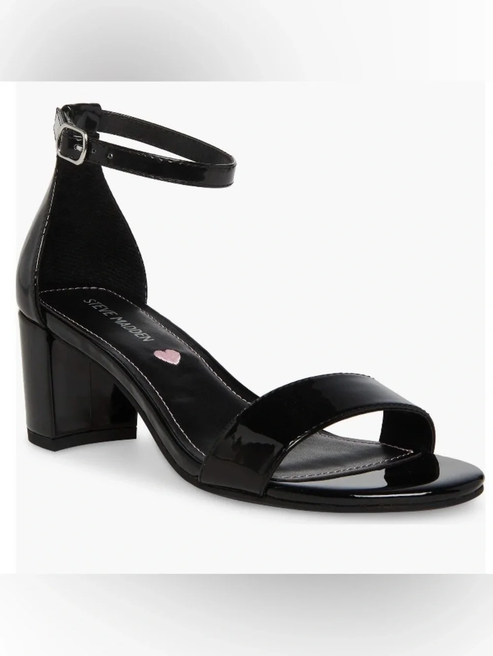 Steve Madden Black Patent Open-Toe Ankle-Strap Block Heel